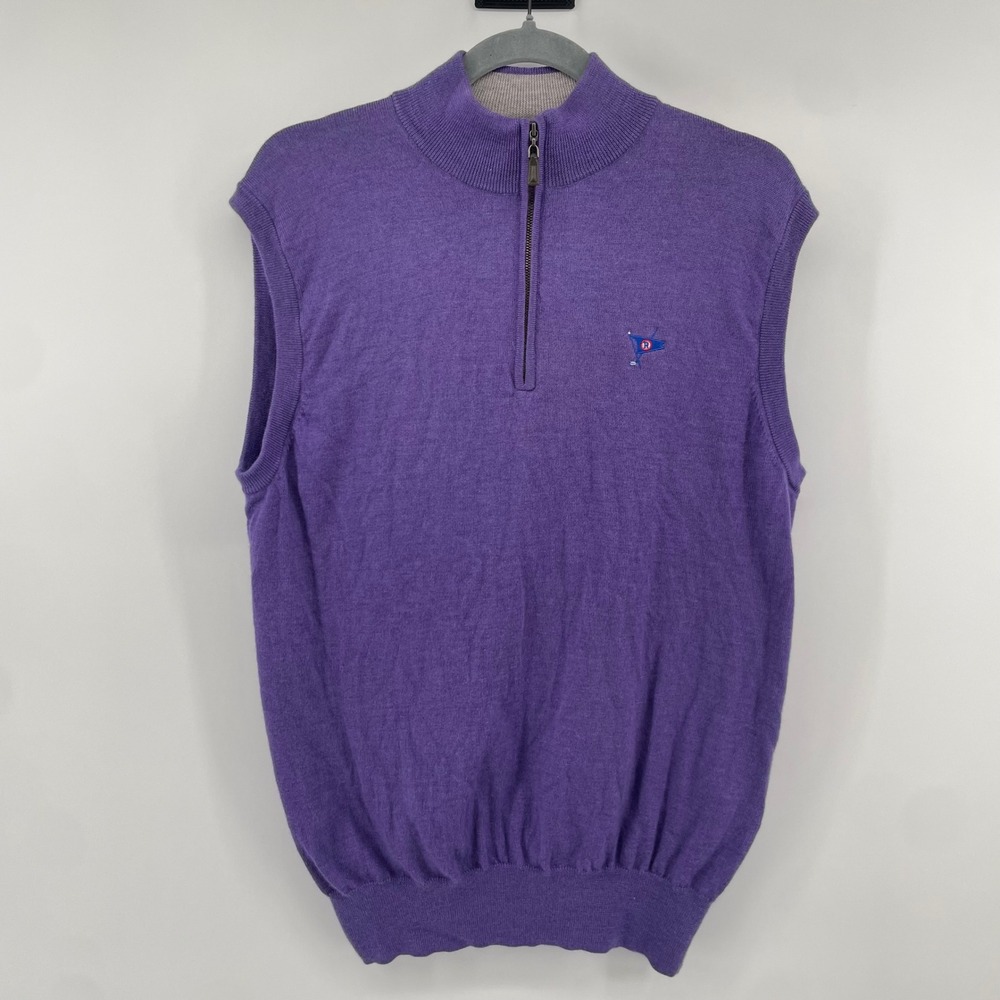 Peter Millar Sweater Vest Mens M Purple 100% Merino Wool Quarter Zip Pullover